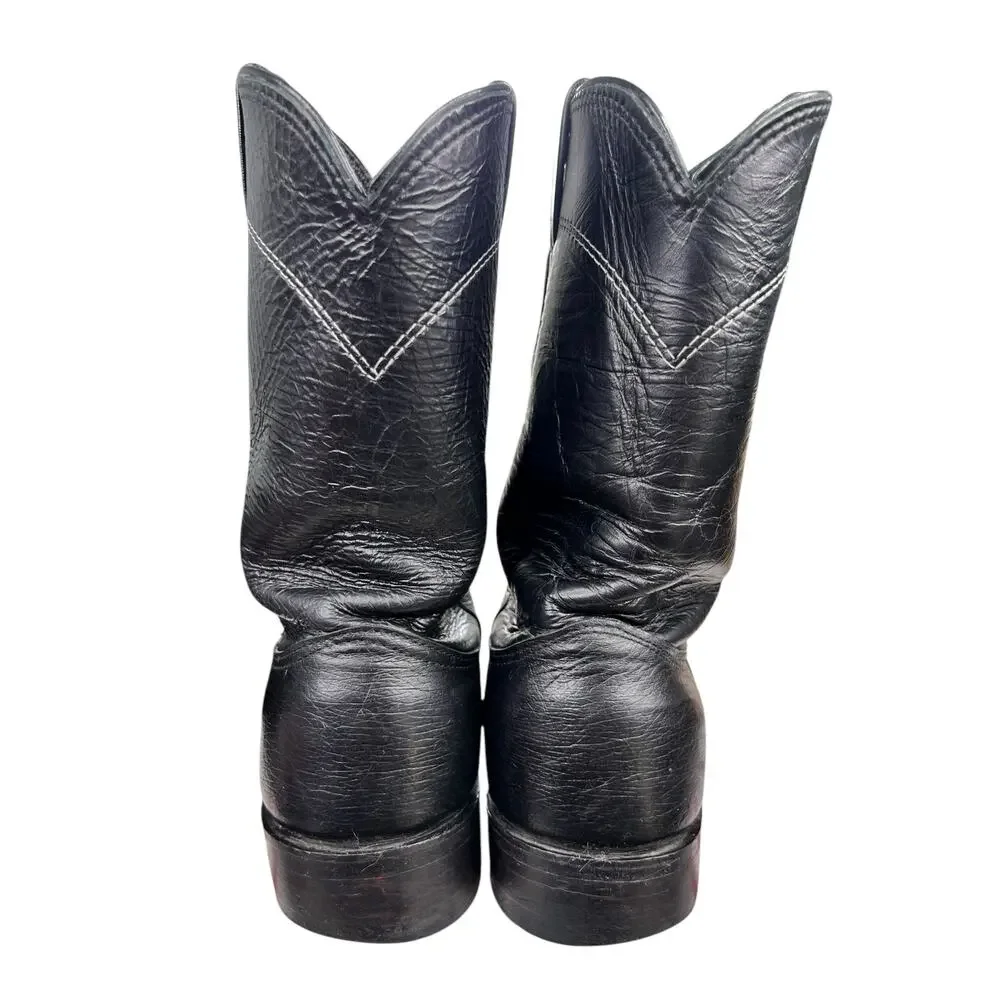 Larry Mahan Men’s Black Leather Cowboy Boots Size US 7.5 D